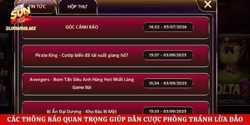 Cảnh Báo Sunwin Giả Mạo - Bảo Vệ Tài Sản Cho Mọi Dân Cược 2 Các thông báo quan trọng giúp dân cược phòng tránh lừa đảo