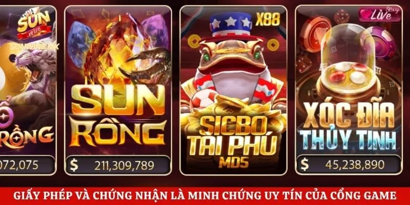 Giới Thiệu Sunwin 2 Giấy phép và chứng nhận là minh chứng uy tín của cổng game