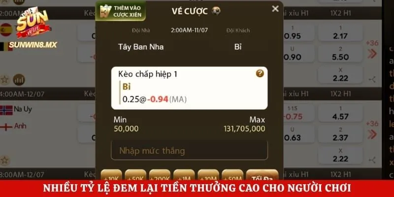 Thể Thao Sunwin 4 Nhiều tỷ lệ đem lại tiền thưởng cao cho người chơi